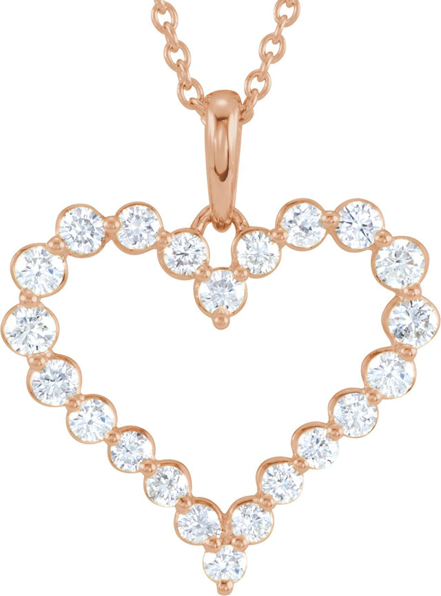 14K Gold Round Natural Diamond Accented Heart Necklace - Rose Gold