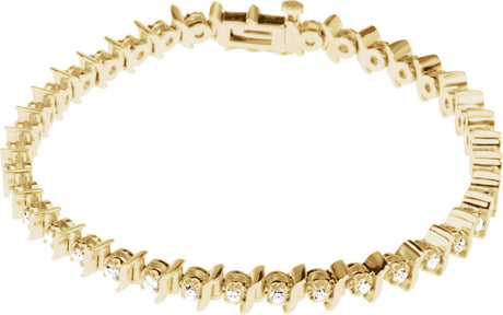 14K Gold Round Natural Diamond Accented Line Bracelet II - Yellow Gold