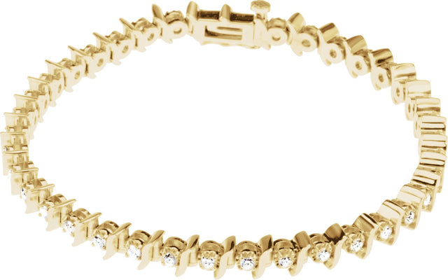 14K Gold Round Natural Diamond Accented Line Bracelet II - Yellow Gold