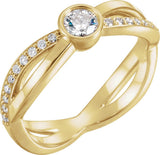 Platinum Round Natural Diamond Criss-Cross Accented Ring - view 4