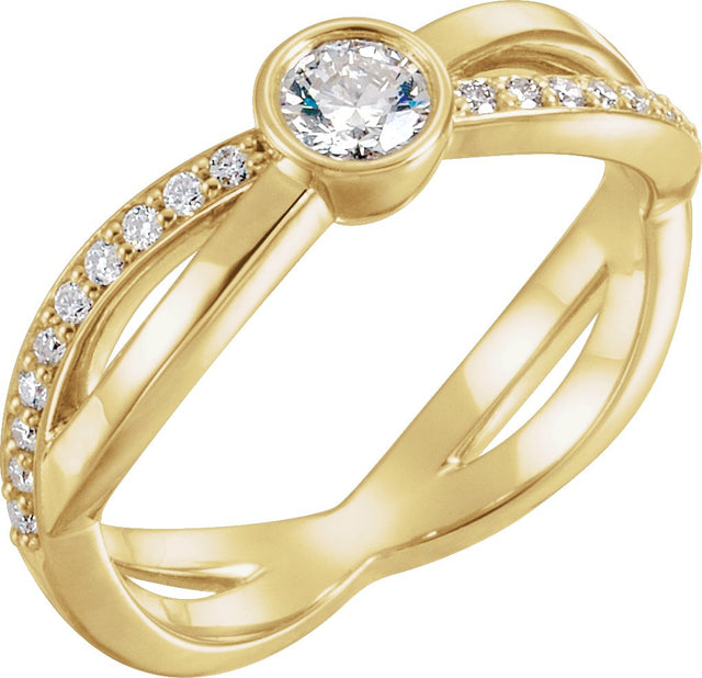 Platinum Round Natural Diamond Criss-Cross Accented Ring - view 4