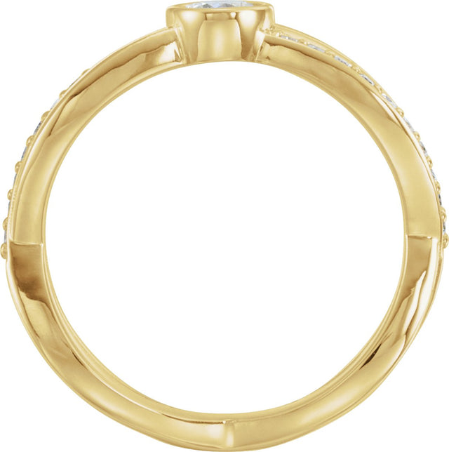 14K Gold Round Natural Diamond Criss-Cross Accented Ring - Rose Gold - view 5