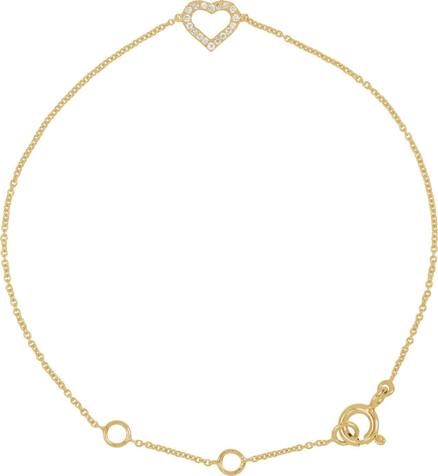 14K Gold Round Natural Diamond Heart Bracelet - Yellow Gold