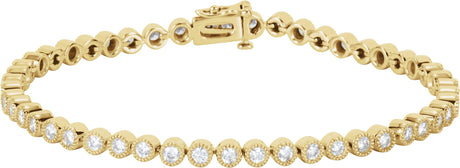 14K Gold Round Natural Diamond Line Bracelet II - Yellow Gold