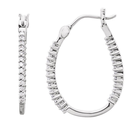 14K Gold Round Natural Diamond Inside-Outside U-Hoop Earrings - White Gold