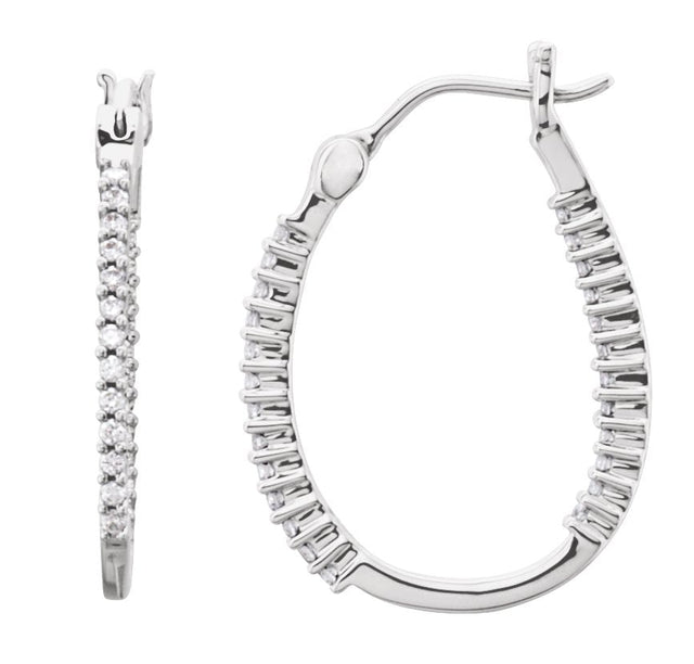 14K Gold Round Natural Diamond Inside-Outside U-Hoop Earrings - White Gold