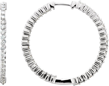 14K Gold Round Natural Diamond Inside-Outside Hinged Hoop Earrings II