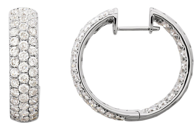18K Gold Round Natural Diamond Pavé-Style Inside-Outside Hinged Hoop Earrings II