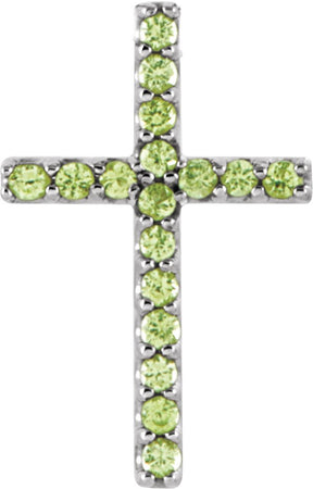 Platinum Round Natural Peridot Petite Cross Necklace or Pendant