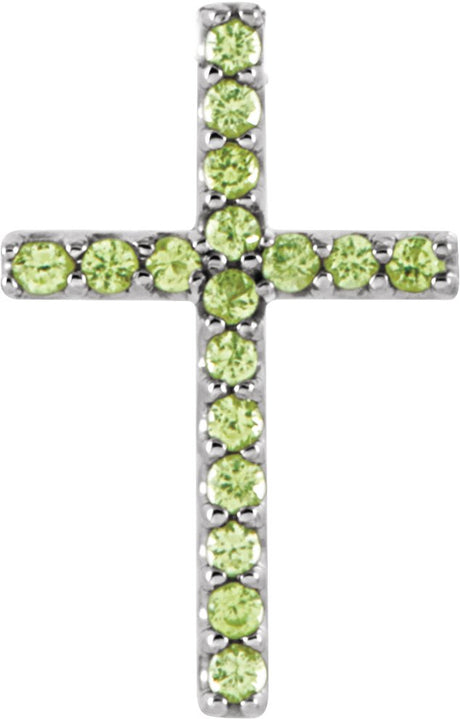 Platinum Round Natural Peridot Petite Cross Necklace or Pendant