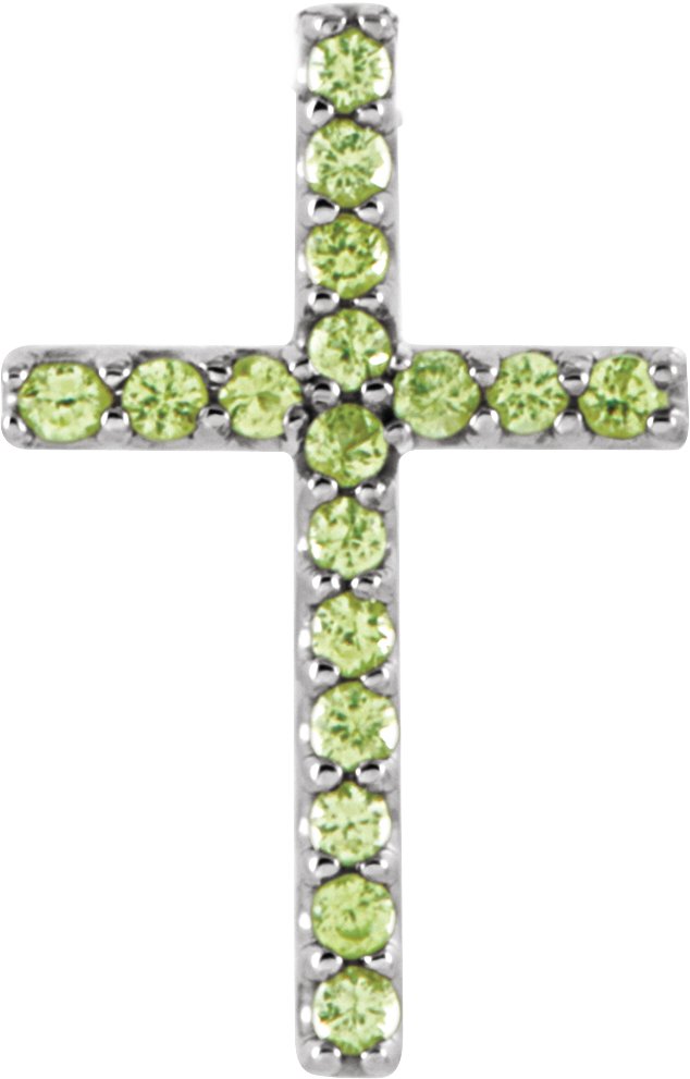 Platinum Round Natural Peridot Petite Cross Necklace or Pendant