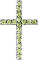 14K Gold Round Natural Peridot Petite Cross Necklace or Pendant - White Gold