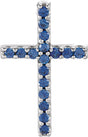 Platinum Round Natural Blue Sapphire Petite Cross Necklace or Pendant