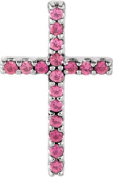 Platinum Round Natural Pink Tourmaline Petite Cross Necklace or Pendant