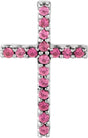 14K Gold Round Natural Pink Tourmaline Petite Cross Necklace or Pendant - White Gold