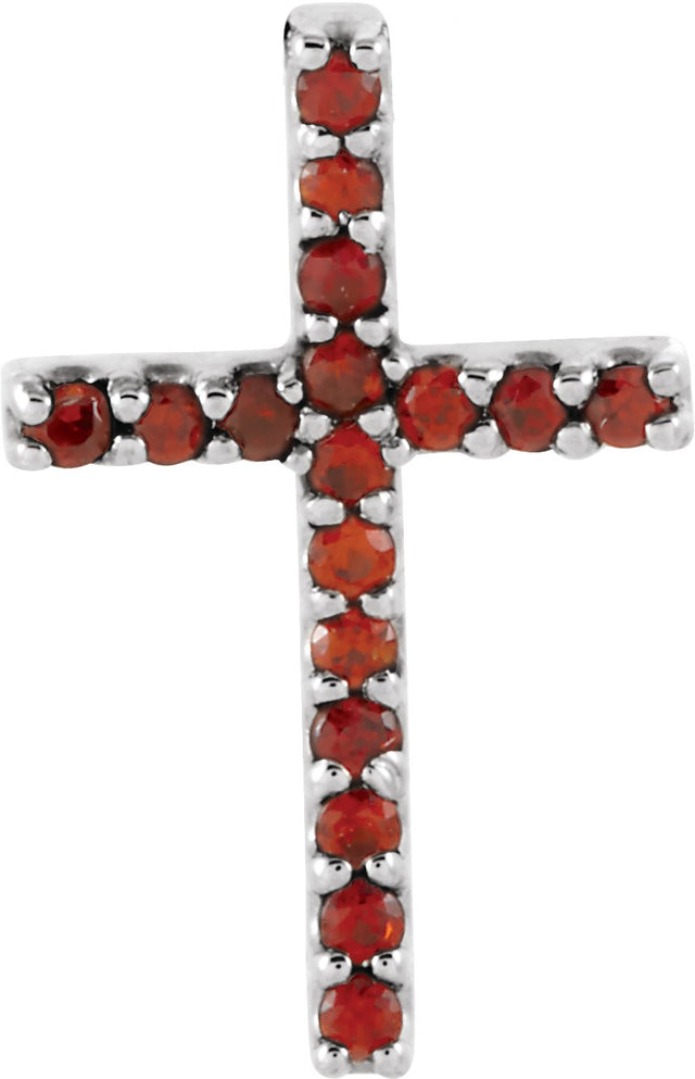 Platinum Round Natural Mozambique Garnet Petite Cross Necklace or Pendant
