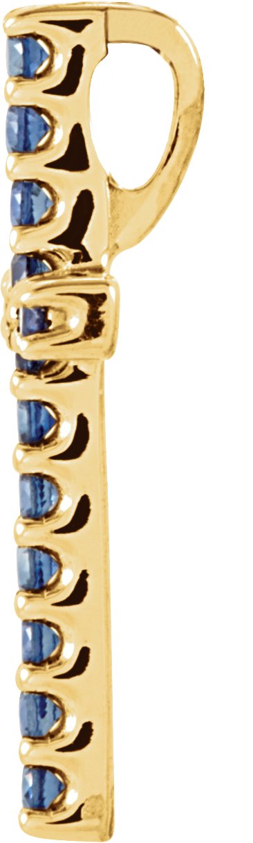 14K Gold Round Natural Blue Sapphire Petite Cross Necklace or Pendant - Yellow Gold - view 2