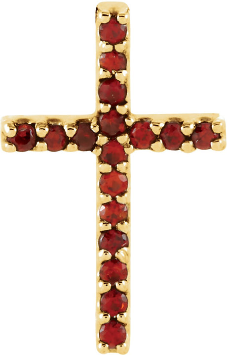 14K Gold Round Natural Mozambique Garnet Petite Cross Necklace or Pendant - Yellow Gold