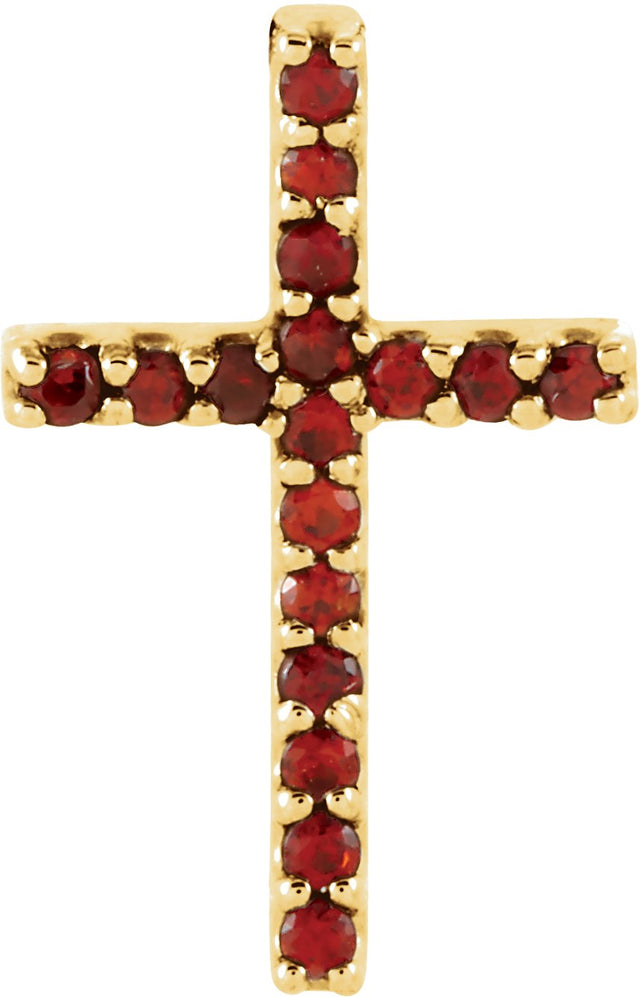 14K Gold Round Natural Mozambique Garnet Petite Cross Necklace or Pendant - Yellow Gold