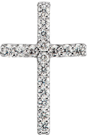 Platinum Round Natural Diamond Petite Cross Necklace or Pendant