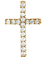 14K Gold Round Natural Diamond Petite Cross Necklace or Pendant - Yellow Gold