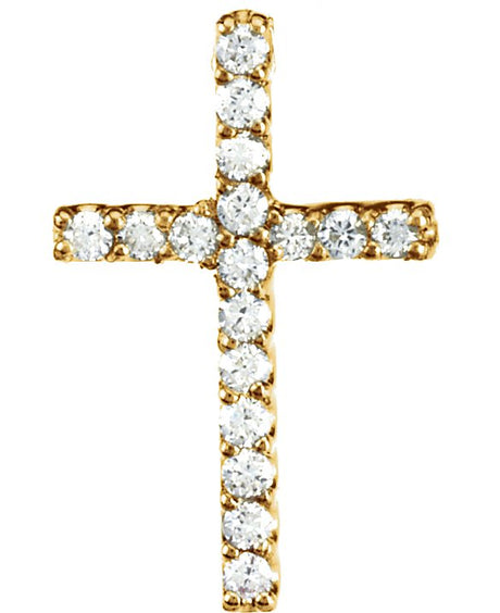 14K Gold Round Lab-Grown Diamond Petite Cross Necklace or Pendant - Yellow Gold