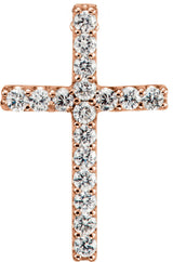 14K Gold Round Natural Diamond Petite Cross Necklace or Pendant - Rose Gold