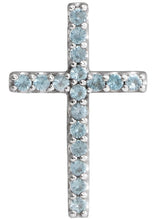 14K Gold Round Natural Swiss Blue Topaz Petite Cross Necklace or Pendant - White Gold