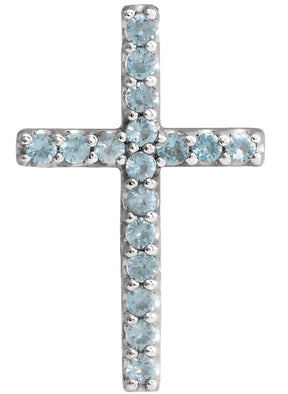 Platinum Round Natural Swiss Blue Topaz Petite Cross Necklace or Pendant
