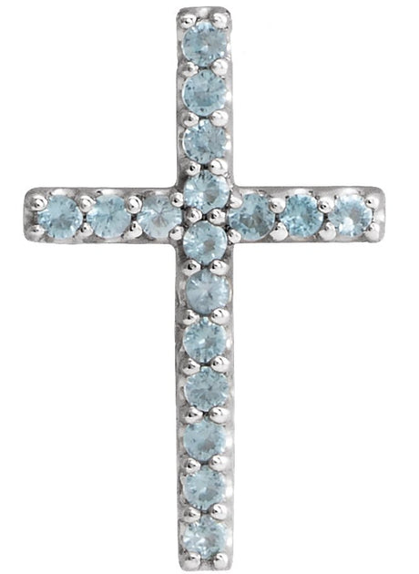 Platinum Round Natural Swiss Blue Topaz Petite Cross Necklace or Pendant