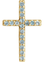 14K Gold Round Natural Swiss Blue Topaz Petite Cross Necklace or Pendant - Yellow Gold