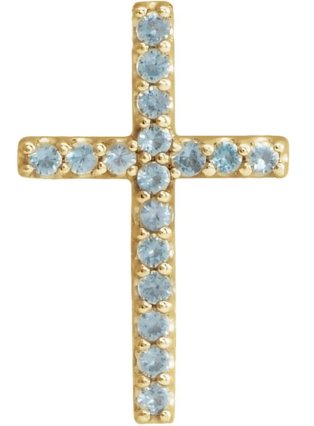 14K Gold Round Natural Swiss Blue Topaz Petite Cross Necklace or Pendant - Yellow Gold