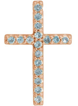 14K Gold Round Natural Swiss Blue Topaz Petite Cross Necklace or Pendant - Rose Gold