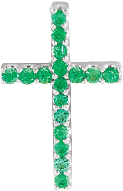 Platinum Round Natural Emerald Petite Cross Necklace or Pendant