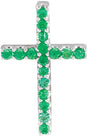 Platinum Round Natural Emerald Petite Cross Necklace or Pendant