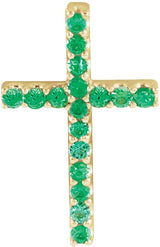 14K Gold Round Natural Emerald Petite Cross Necklace or Pendant - Yellow Gold