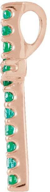 14K Gold Round Natural Emerald Petite Cross Necklace or Pendant - Rose Gold - view 2