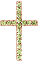 14K Gold Round Natural Peridot Petite Cross Necklace or Pendant - Rose Gold