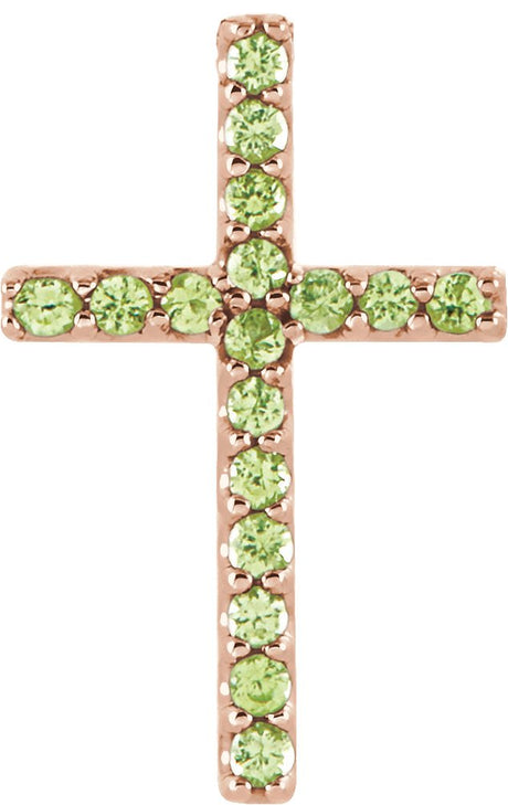 14K Gold Round Natural Peridot Petite Cross Necklace or Pendant - Rose Gold