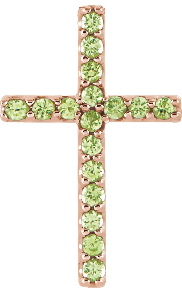 14K Gold Round Natural Peridot Petite Cross Necklace or Pendant - Rose Gold