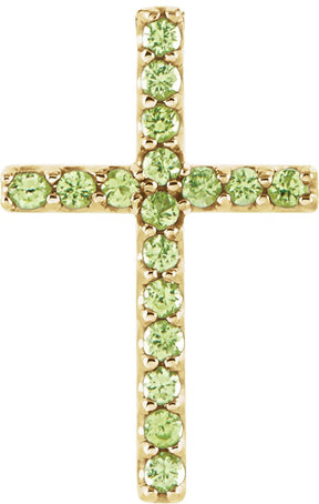 14K Gold Round Natural Peridot Petite Cross Necklace or Pendant - Yellow Gold