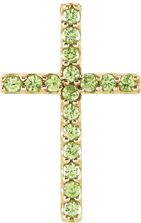14K Gold Round Natural Peridot Petite Cross Necklace or Pendant - Yellow Gold