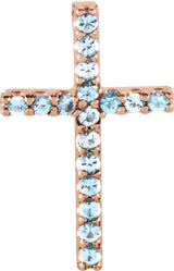 14K Gold Round Natural Aquamarine Petite Cross Necklace or Pendant - Rose Gold