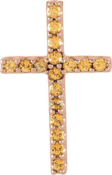 14K Gold Round Natural Yellow Sapphire Petite Cross Necklace or Pendant - Rose Gold