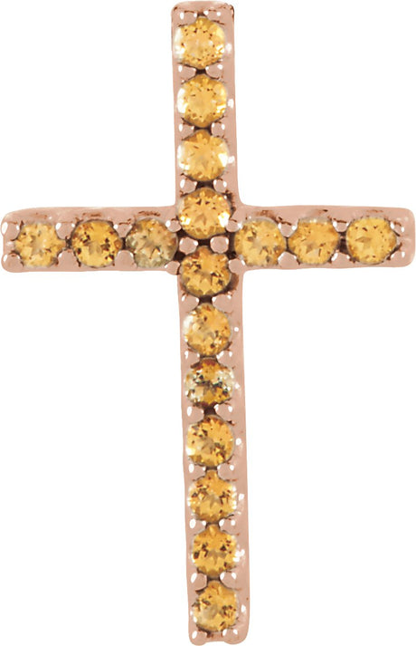 14K Gold Round Natural Yellow Sapphire Petite Cross Necklace or Pendant - Rose Gold