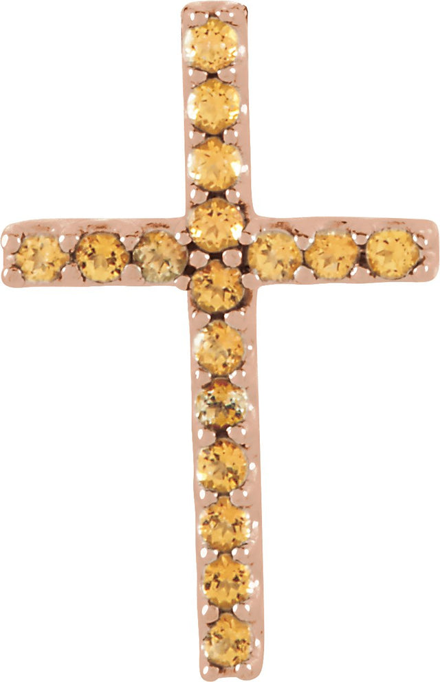 14K Gold Round Natural Yellow Sapphire Petite Cross Necklace or Pendant - Rose Gold