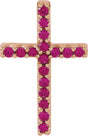 14K Gold Round Natural Ruby Petite Cross Necklace or Pendant - Rose Gold