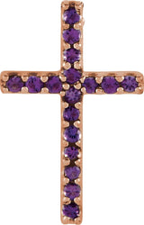 14K Gold Round Natural Amethyst Petite Cross Necklace or Pendant - Rose Gold