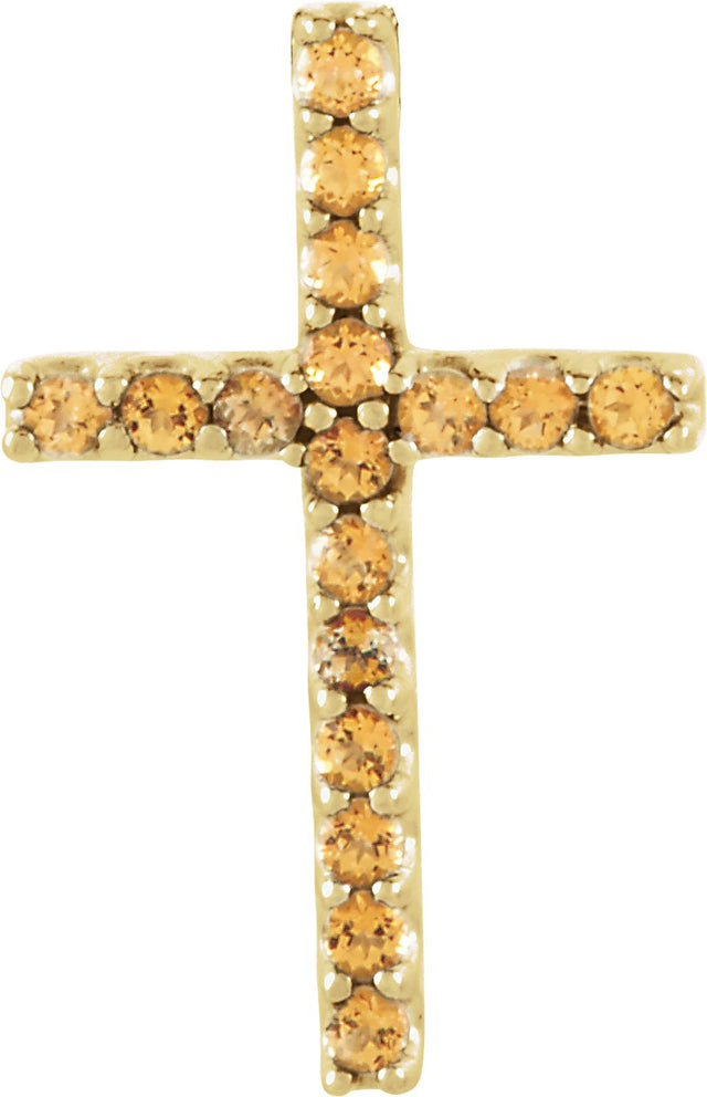 14K Gold Round Natural Yellow Sapphire Petite Cross Necklace or Pendant - Yellow Gold