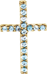 14K Gold Round Natural Aquamarine Petite Cross Necklace or Pendant - Yellow Gold